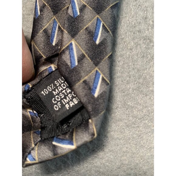 Stafford Mens Tie Geometric Pattern 100 Silk Black Blue Necktie - Picture 4 of 5